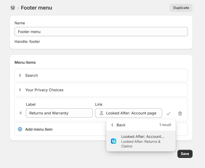 Adding a footer item linked to the Looked After account page.